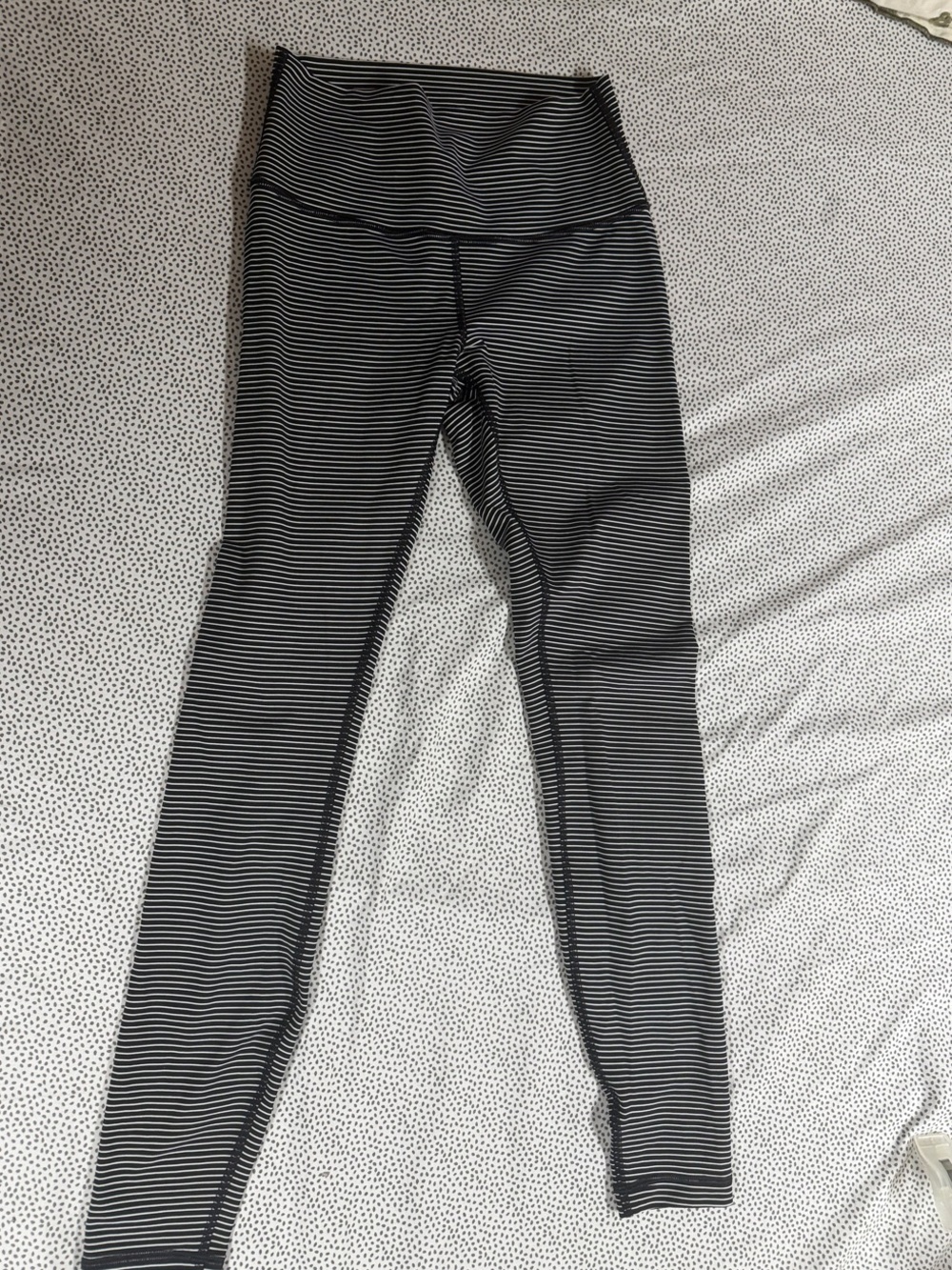 lululemon athletica Black & White Striped High-Rise Leggings